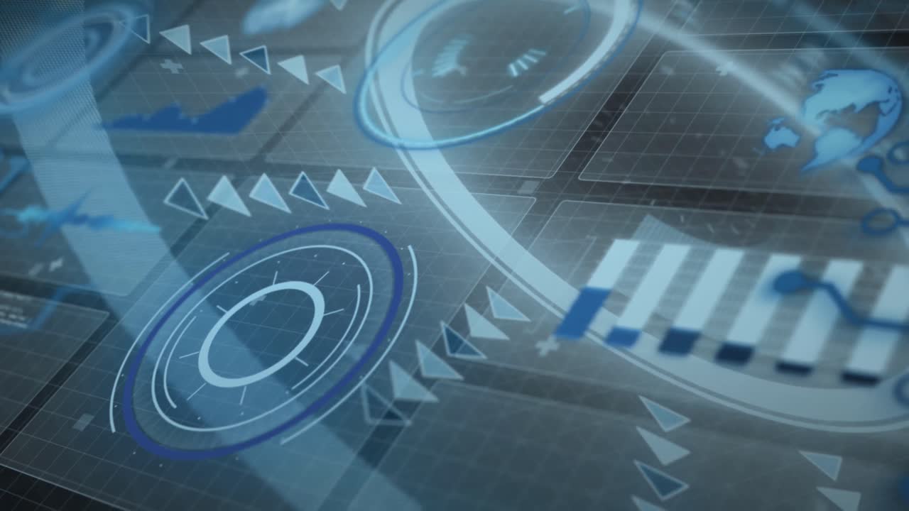 animación de pantallas digitales con procesamiento de datos.