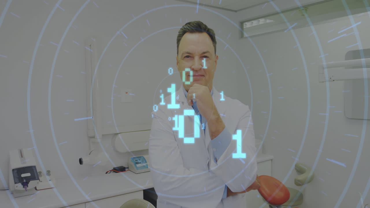 Animation of data processing over caucasian male dentist