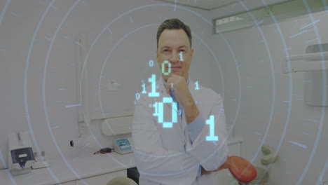 animation of data processing over caucasian male dentist