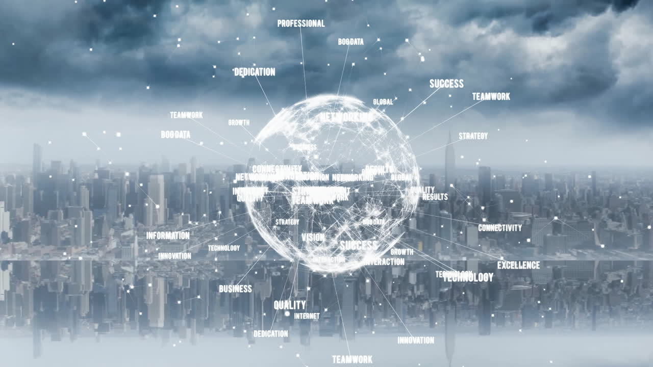 도시 풍경에 대한 글로벌 네트워크 및 비즈니스 성공 애니메이션