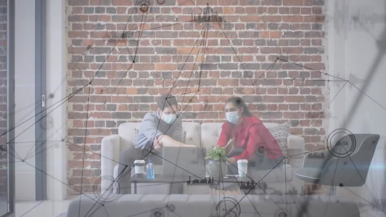 анимация сети связей между деловыми людьми в офисе