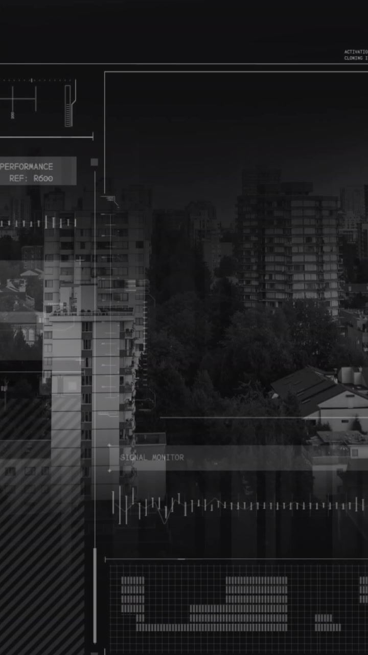 Animation of data processing over cityscape