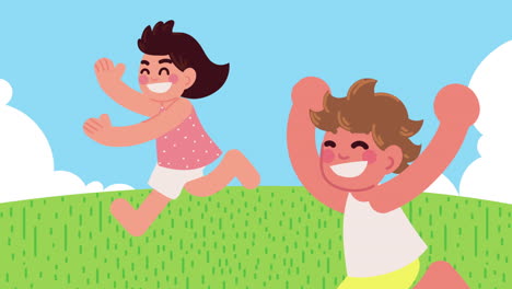 niños corriendo en un campo
