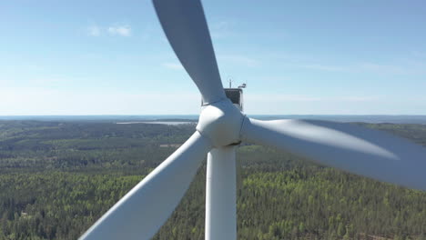 emissions free power generation with wind turbine in countryside, drone view