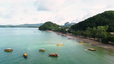 Aerial-over-the-beach-of-Ao-Nang,-Krabi-District,-Thailand