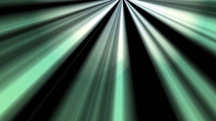 Dynamic Green and White Light Rays on Black Background