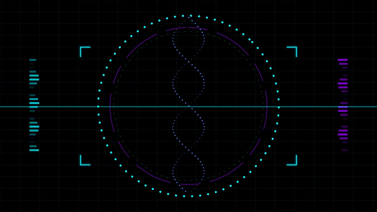 Digital DNA Helix Animation with Futuristic HUD Interface