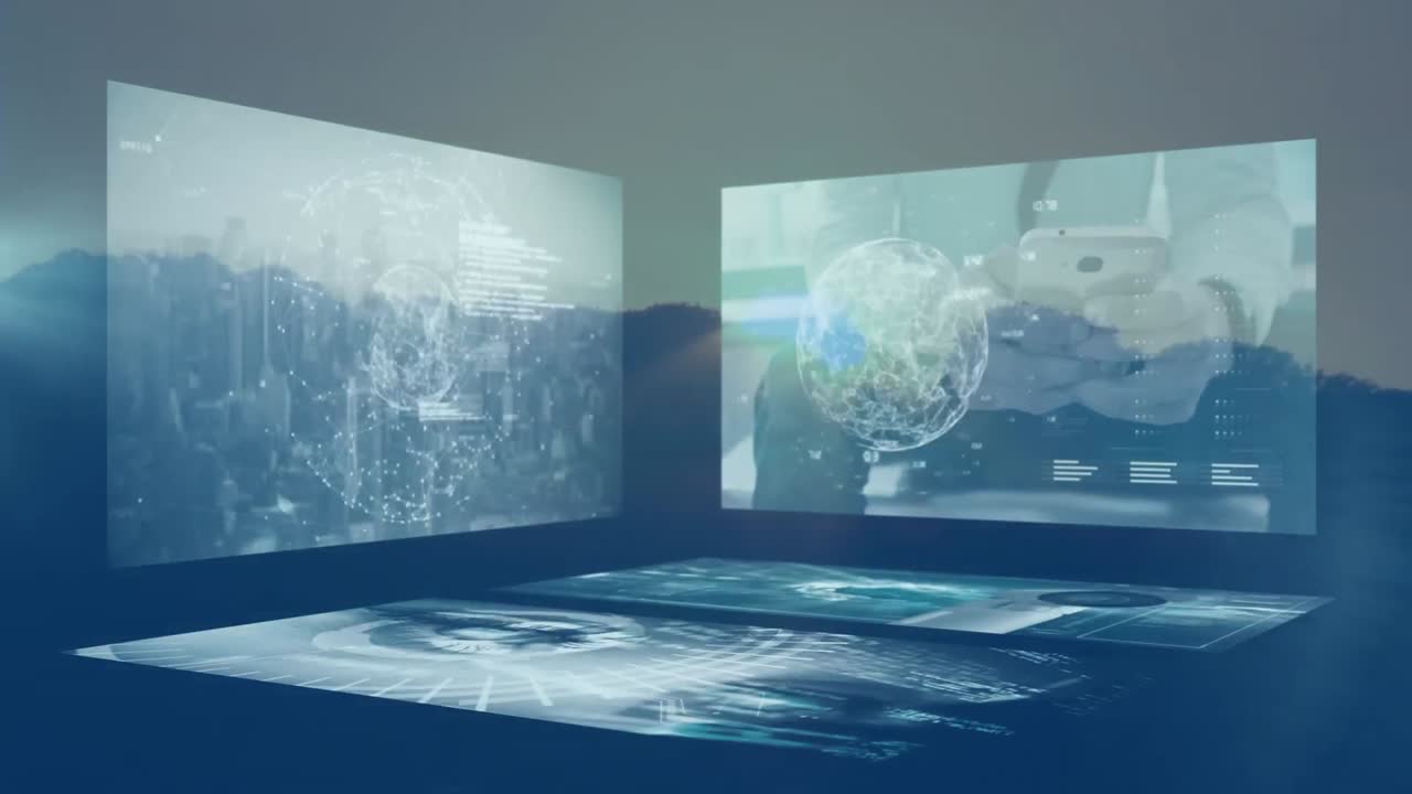 풍경 위의 화면에서 데이터 처리의 애니메이션