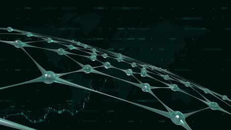 network of connections spinning against financial data processing