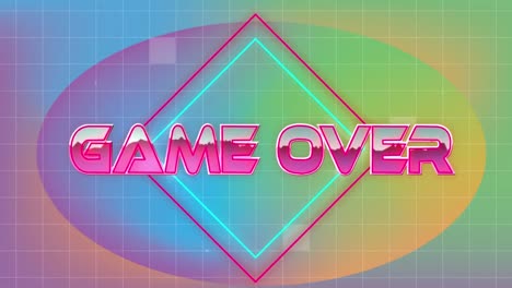 Animation-of-game-over-text-over-rhombuses-against-grid-pattern-on-gradient-background