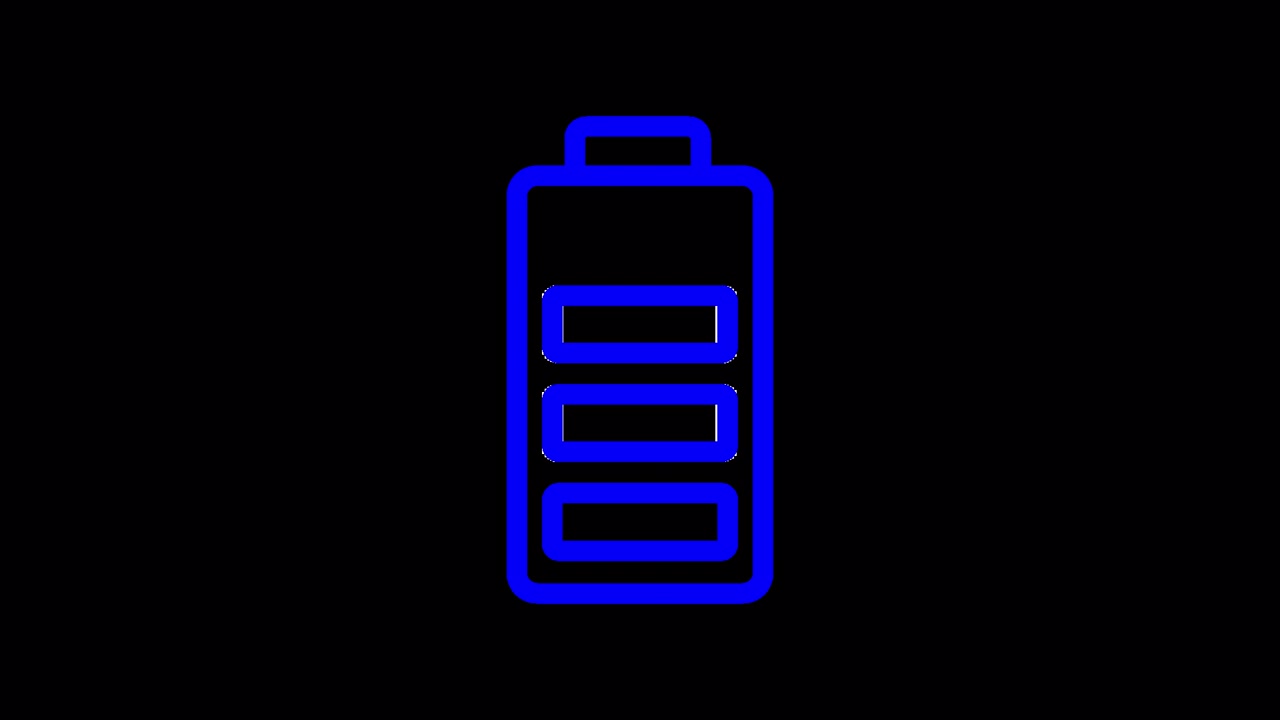 青いバッテリーアイコンの放電と充電アニメーション。