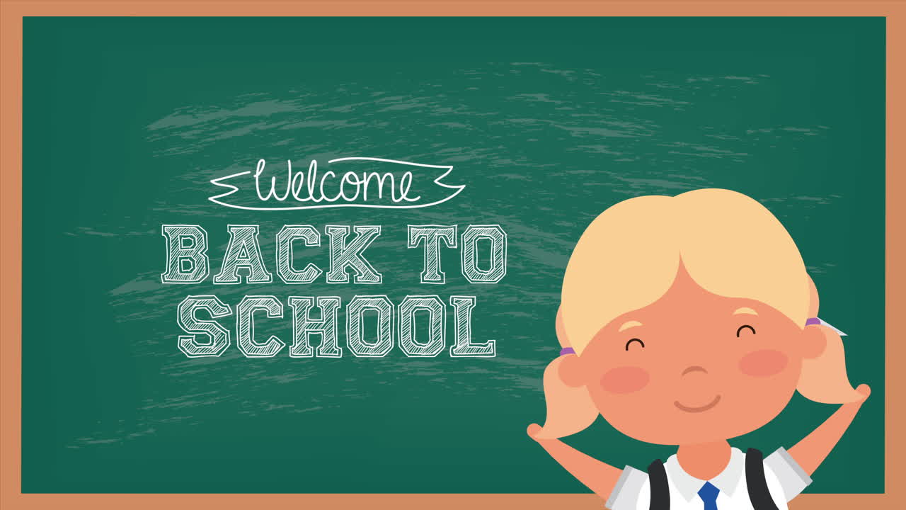 back to school season with girl and chalkboard