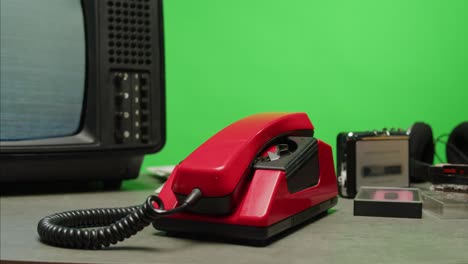 Retro vintage phone, A yellow rotary telephone is displayed on a wooden desk, adding a nostalgic touch