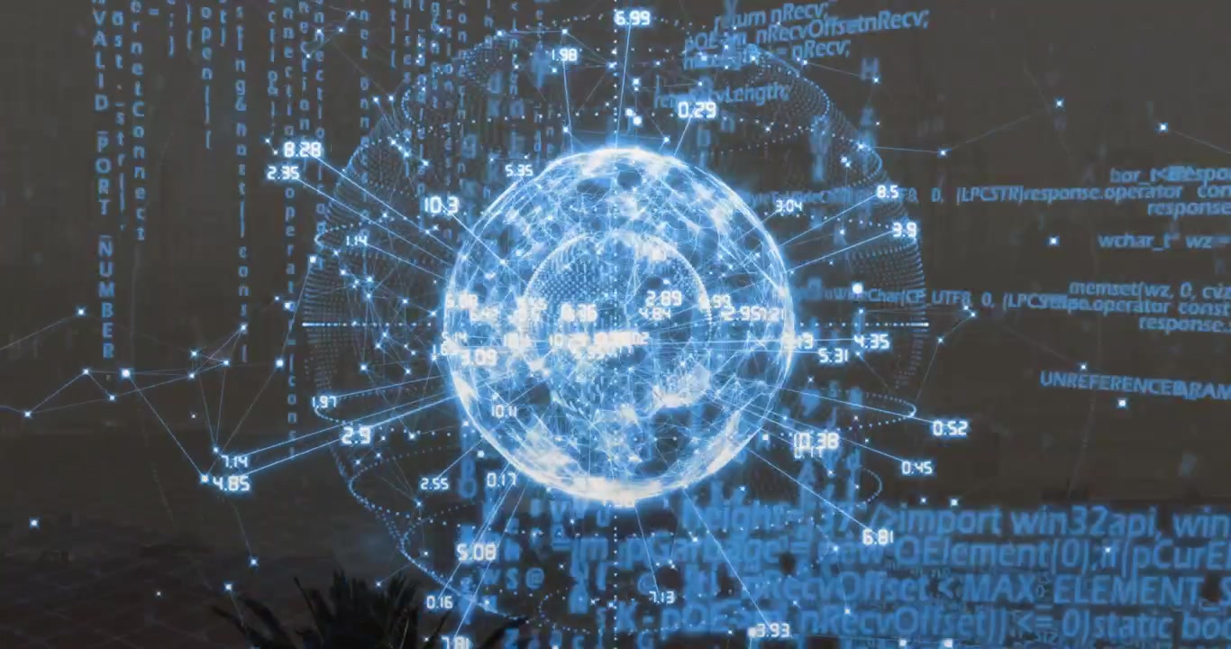 On sequence starting glowing holographic sphere revealing pulsing nodes for showing data complexity