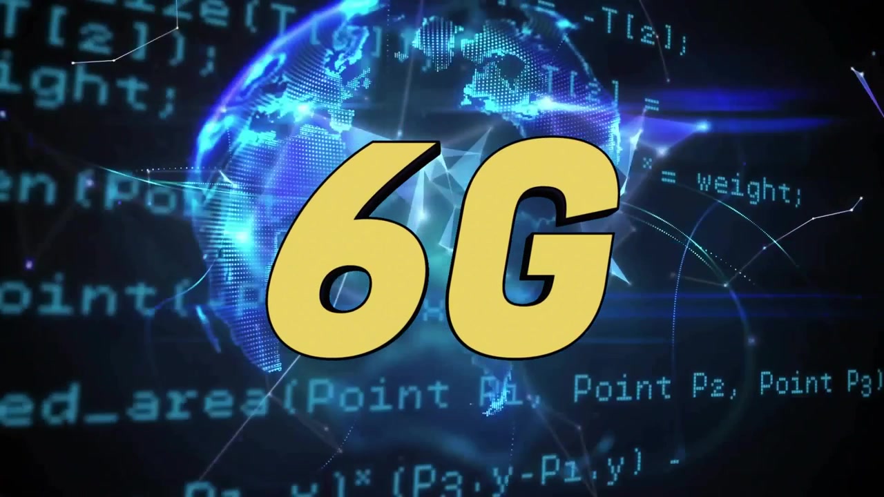 Animation of 6g text, globe and data processing over black background