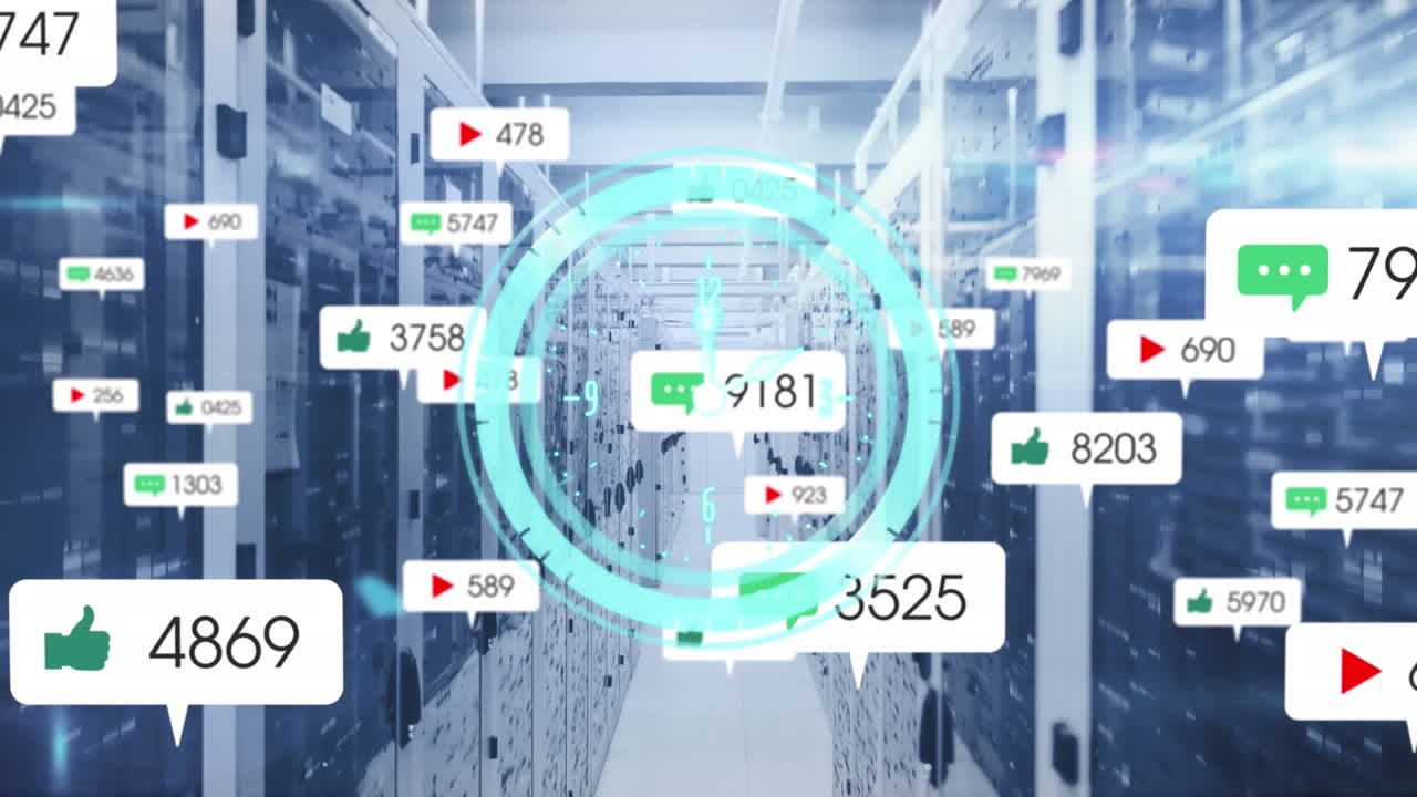animación del escaneo del alcance sobre iconos y servidores de redes sociales