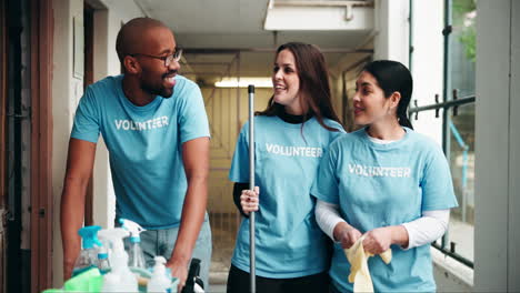 volunteers working together on a cleaning project