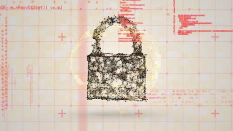 animation of digital padlock over data processing on beige background