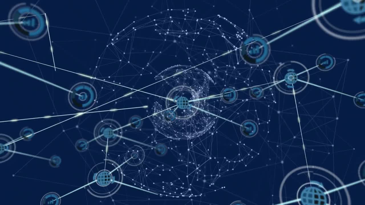 animación de la red de conexiones con iconos en todo el mundo