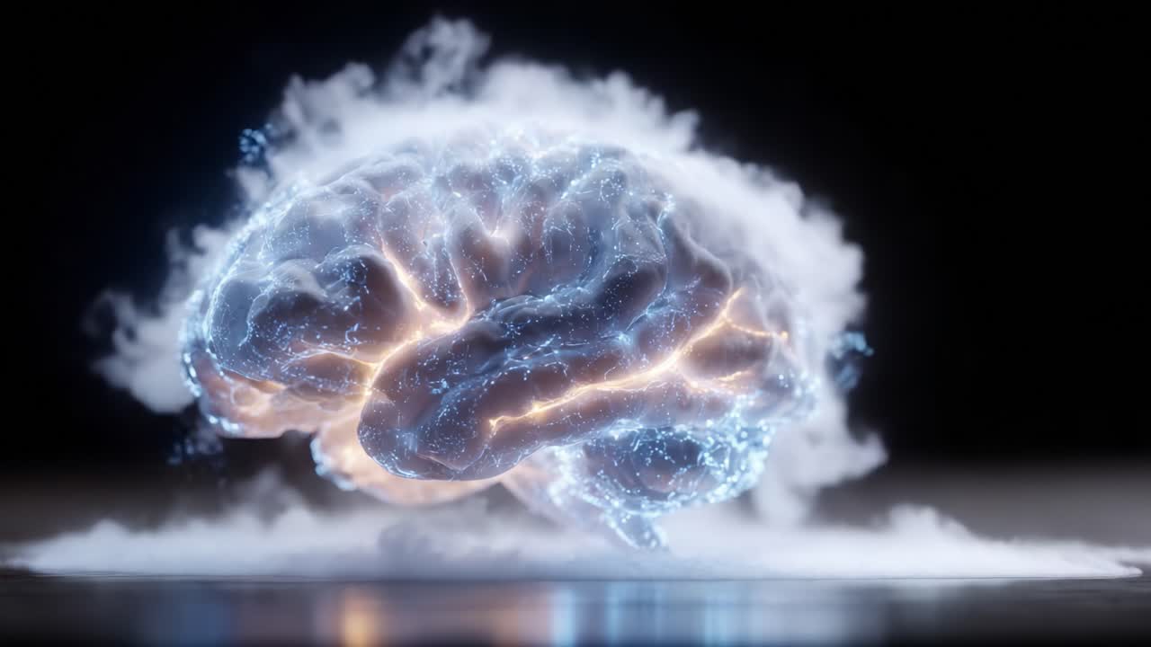 Una straordinaria rappresentazione visiva di un cervello circondato da energia elettrica ed effetti di luce mistici, che esemplifica l'intersezione tra tecnologia e cognizione umana