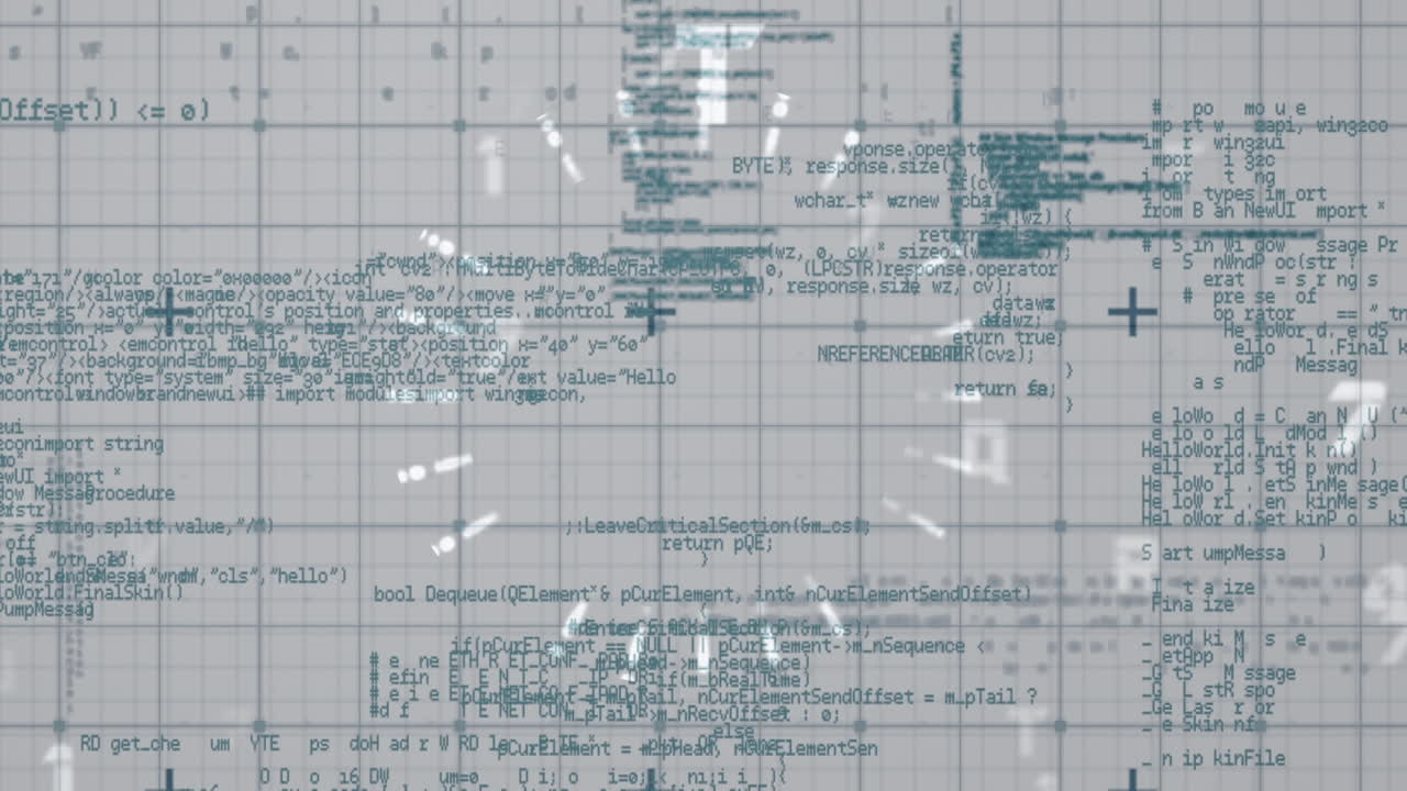 animación de números y alfabetos en el procesamiento de datos a través de una interfaz digital con patrón de cuadrícula