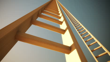 Slow-animation-of-climbing-the-ladder-in-infinite-space.-The-never-ending-wooden-ladder-guarantees-the-eternal-step-by-step-walk-to-the-never-discovered-heaven.-Sunset-background.-Loopable.-HD