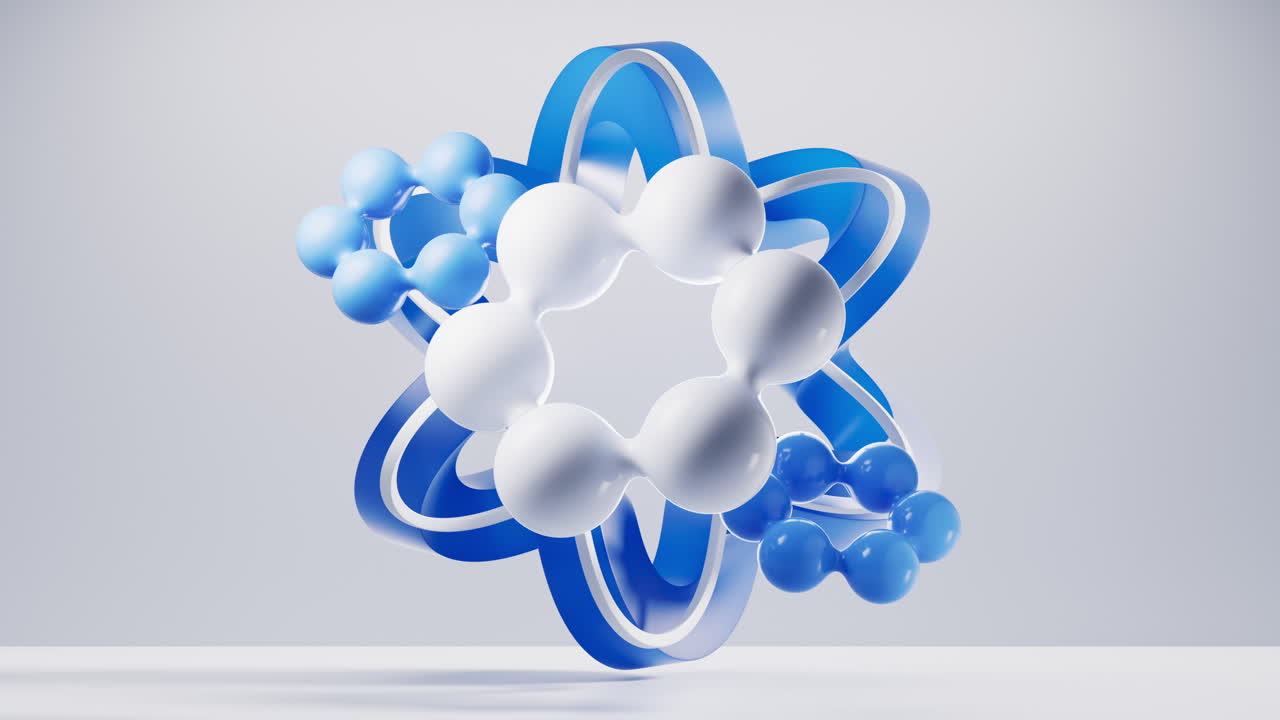 파란색 곡선 프레임 배경의 생물학 분자, 3d 렌더링