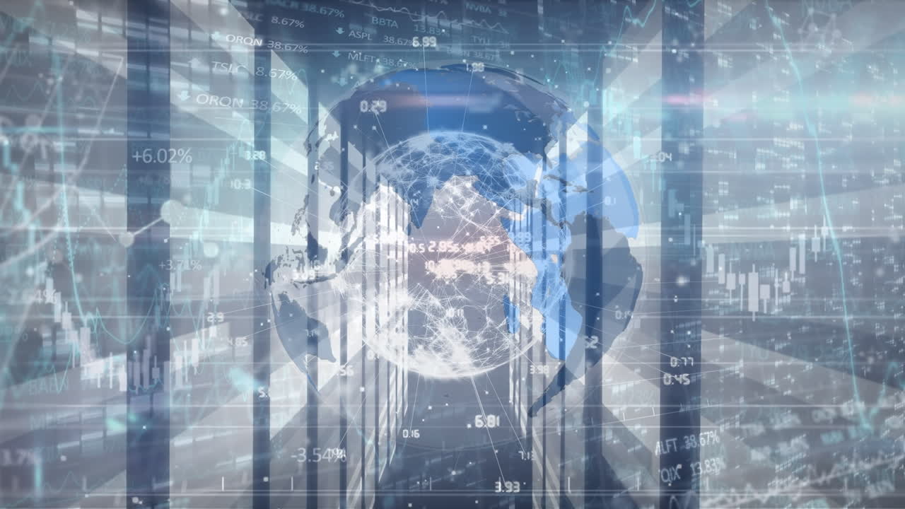 다양한 금융 데이터, 그래프 및 서버를 통해 지구의 애니메이션