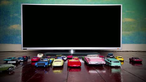 retro toy cars drive in  in movie