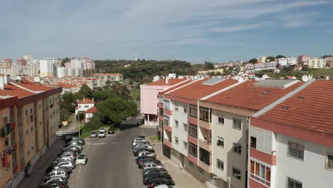 Wide-aerial-view-of-typical-Portugese-houses---suburban-Lisbon-neighborhood