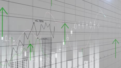 Animation-Von-Pfeilen-über-Mehreren-Diagrammen-Mit-Wechselnden-Zahlen-Vor-Grauem-Hintergrund