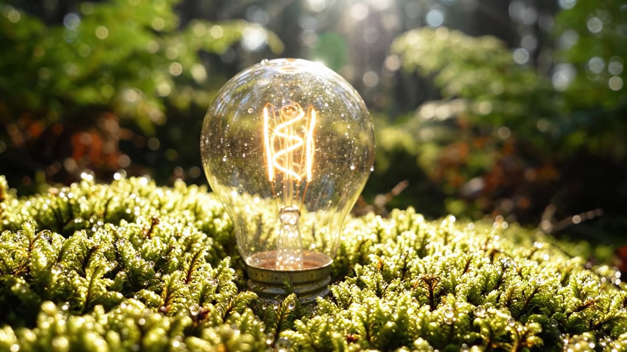 Una lampadina luminosa in un ambiente naturale lussureggiante: Illuminare le connessioni tra natura e innovazione