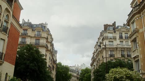 parisian street scene on a cloudy day