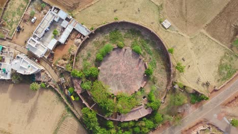 top down drone shot of an ancient auditorium in gwalior , india