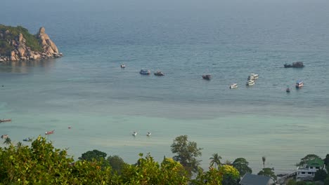 Tourist-boats-parked-in-harbor---high-above-panorama-view