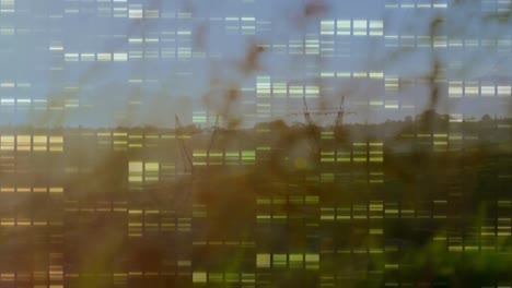 animación de columnas móviles sobre el paisaje con pilones de electricidad