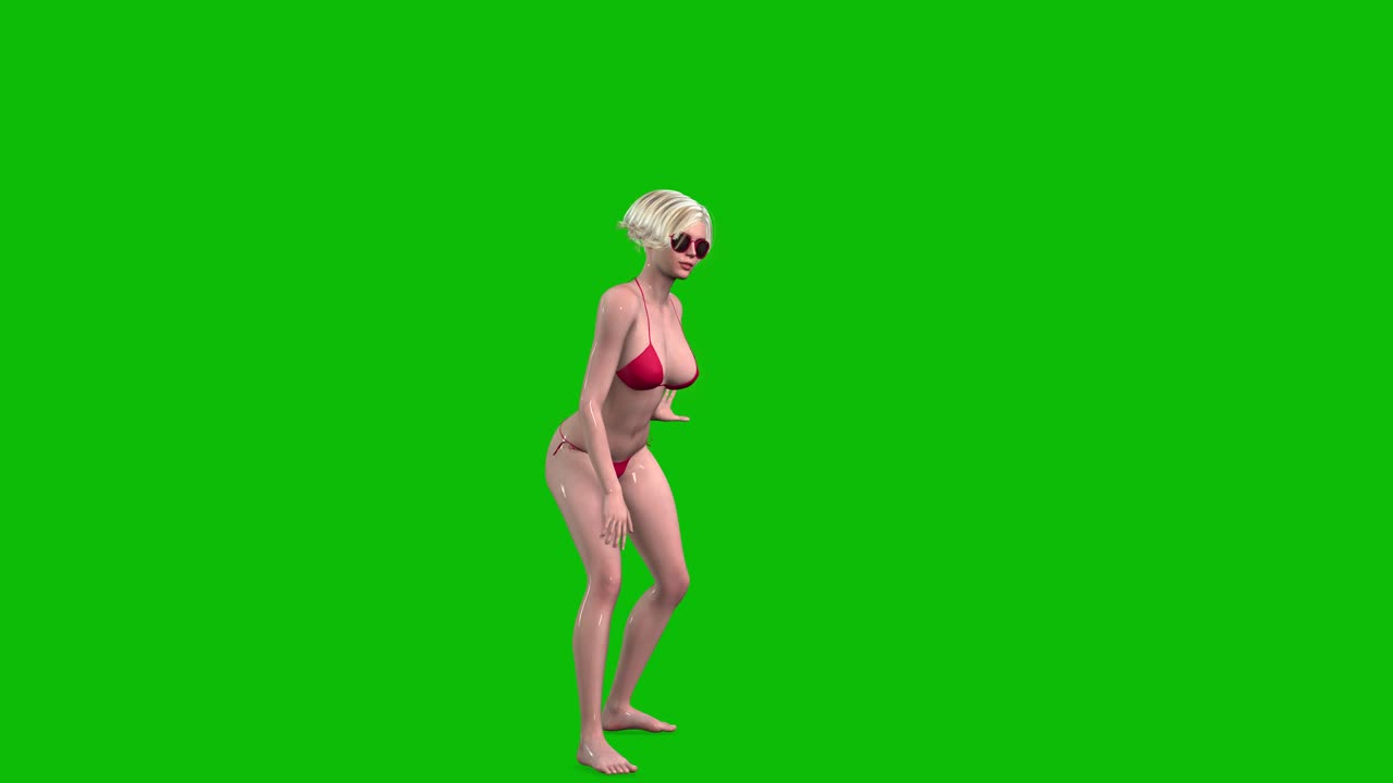 Woman in Red Bikini Posing on Green Screen