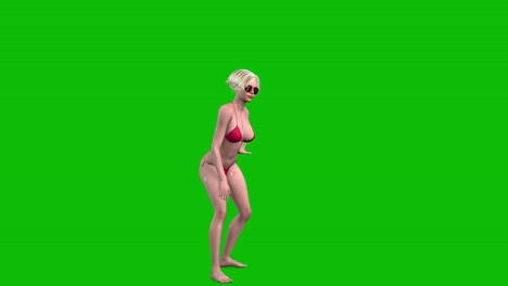 woman in red bikini posing on green screen