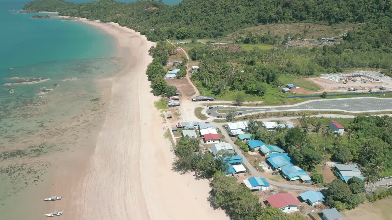 Beautiful Paradise Drone Aerial View Telok Melano Sarawak, Kampung Telok Melano was once a shelter during sea storms for traders from Sambas, Indonesia to Kuching