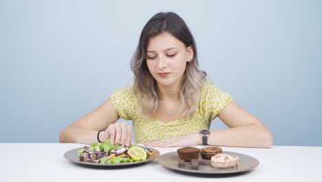 elección de vida saludable. dietista que no elige alimentos dañinos.