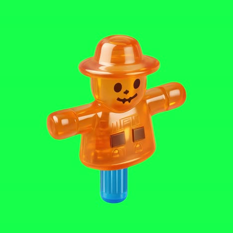 halloween-themed orange scarecrow toy animation, transparent 4k video, green screen