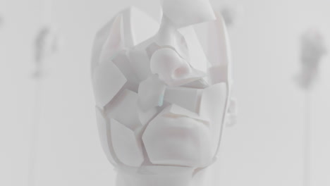 destroyed android head on spike in white space