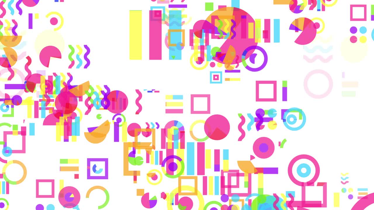 cuadrados y círculos, etc. formas simples y planas movimiento de bucle gráfico.