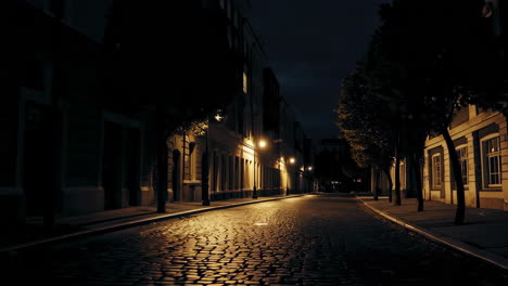 Night Scene of Cobblestone Street