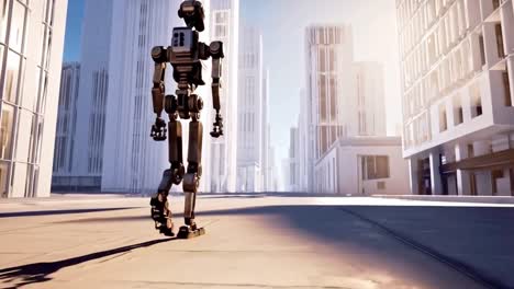 robot walking in a futuristic city