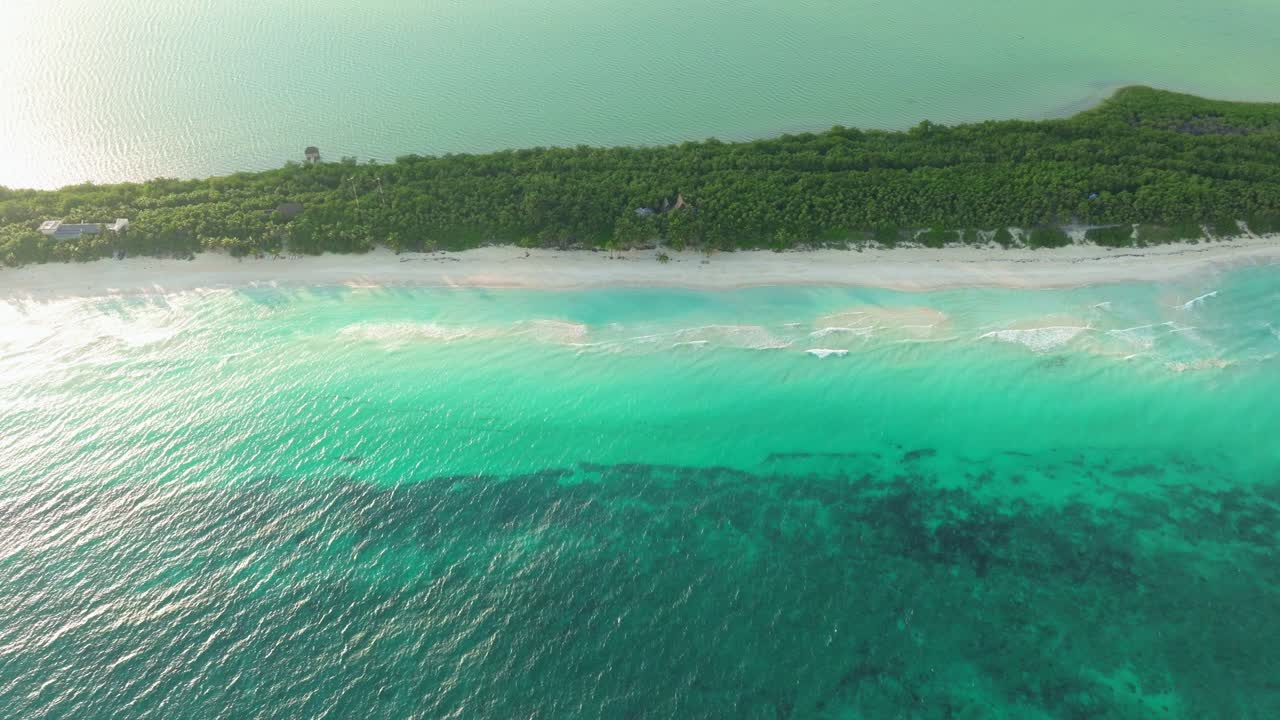 Tulum, Mexico – Aerial Drone View of White Sand Beach and Ocean Horizon