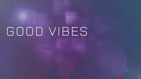 animación de buenas vibraciones texto y manchas de luz brillante moviéndose sobre fondo púrpura
