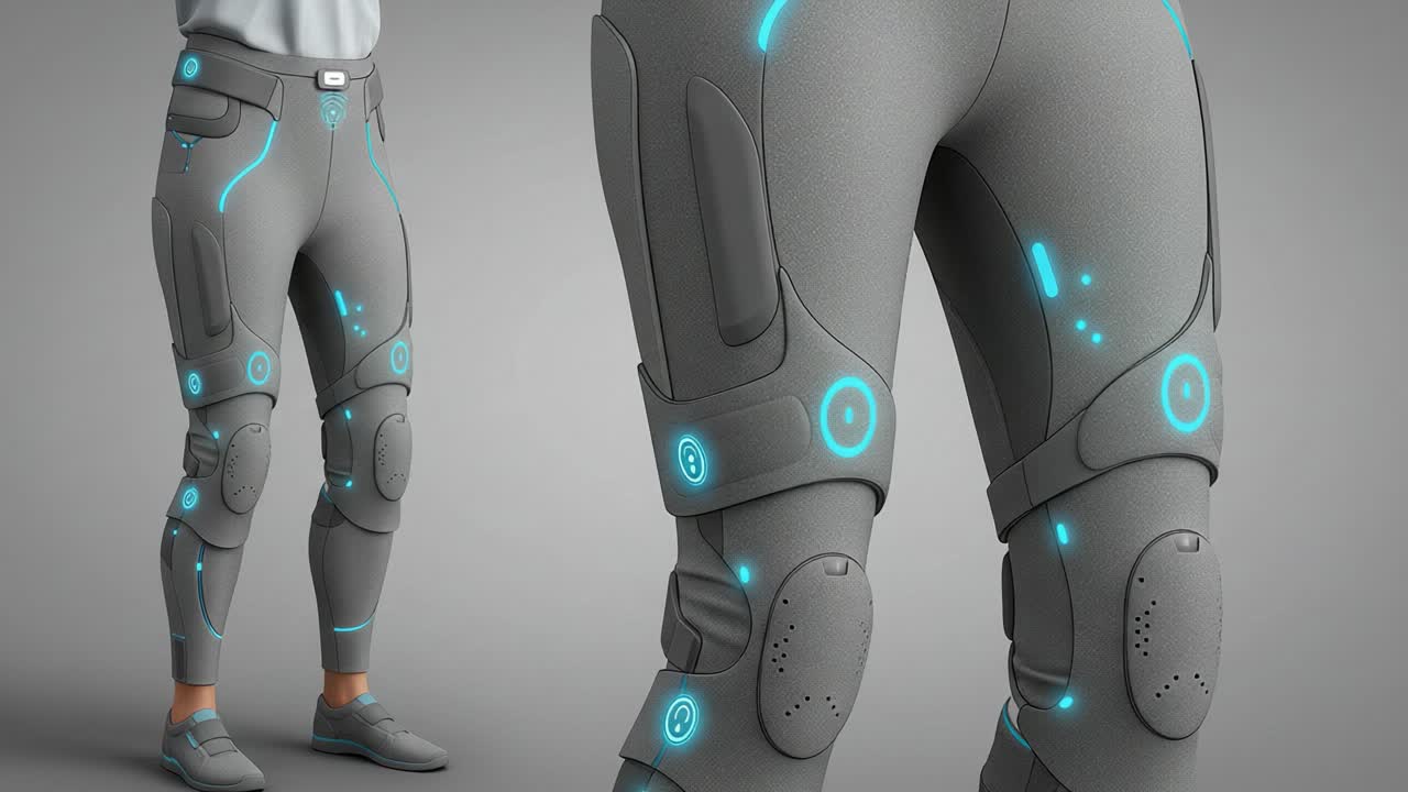 Futuristic Smart Wearable Technology: Innovative Gray Pants with LED Accents for Enhanced Performance and Comfort in Active Environments