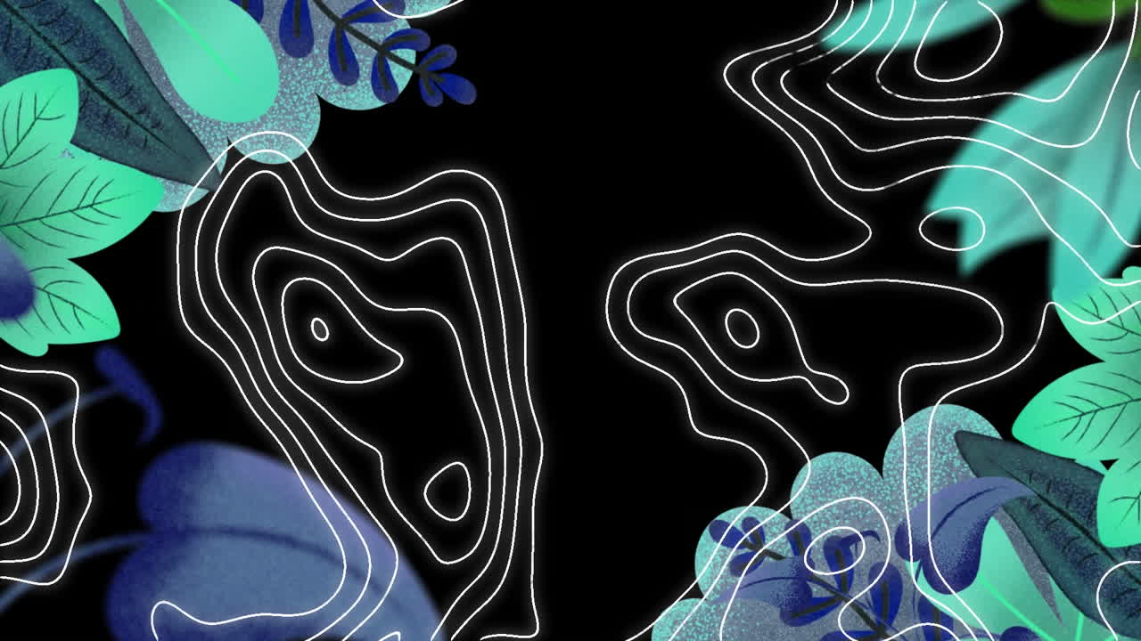 animación de hojas coloridas e isohypses sobre fondo negro