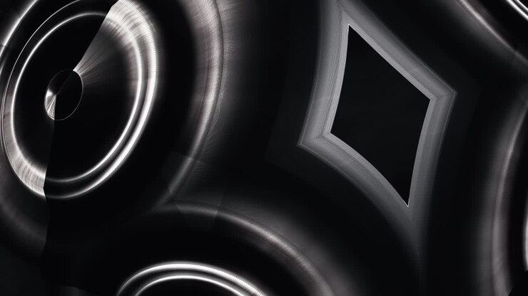 4K 3D seamless loop animation abstract pattern of circles with the effect of wave displacement. Black and White chrome metal rings animation. Abstract background for business presentation, VJ loop.